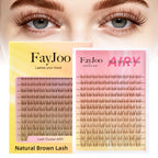 Natural Brown Lash Clusters with 0.05mm Thin Clear Band, Soft Wispy C Curl Lash Extensions, DIY Salon Effect with 8-16mm Lengths,Lightweight for Daily Wear,FayJoo AIRY 12 Brown Lash Only