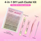 Natural Wispy Lash Clusters Kit, C Curl Soft Individual Lashes 8-16mm, DIY Eyelash Extensions with 0.05mm Thin Invisible Band, DIY Salon Kit with Bond Seal Remover Tweezer, FayJoo AIRY 12 Kit