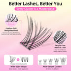 Natural Lash Clusters with 0.05mm Thin Invisible Band, Soft Wispy C Curl, Most-Used Sizes 8-14mm for Daily Wear, Travel Compact Pack, Budget-Friendly for Beginner, FayJoo AIRY 11 Lite