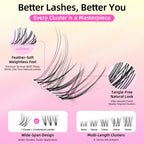 Natural Lash Clusters with 0.05mm Thin Invisible Band, Soft Wispy C Curl, Most-Used Sizes for Daily Wear, Travel Compact Pack, Budget-Friendly for Beginner & Trial Seeker, FayJoo AIRY 12 Lite