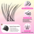 Natural Wispy Soft Lash Clusters with 0.05mm Invisible Band, C Curl 8-16mm, DIY Salon Effect Lightweight Lash Extensions, FayJoo AIRY 11 Lash Only