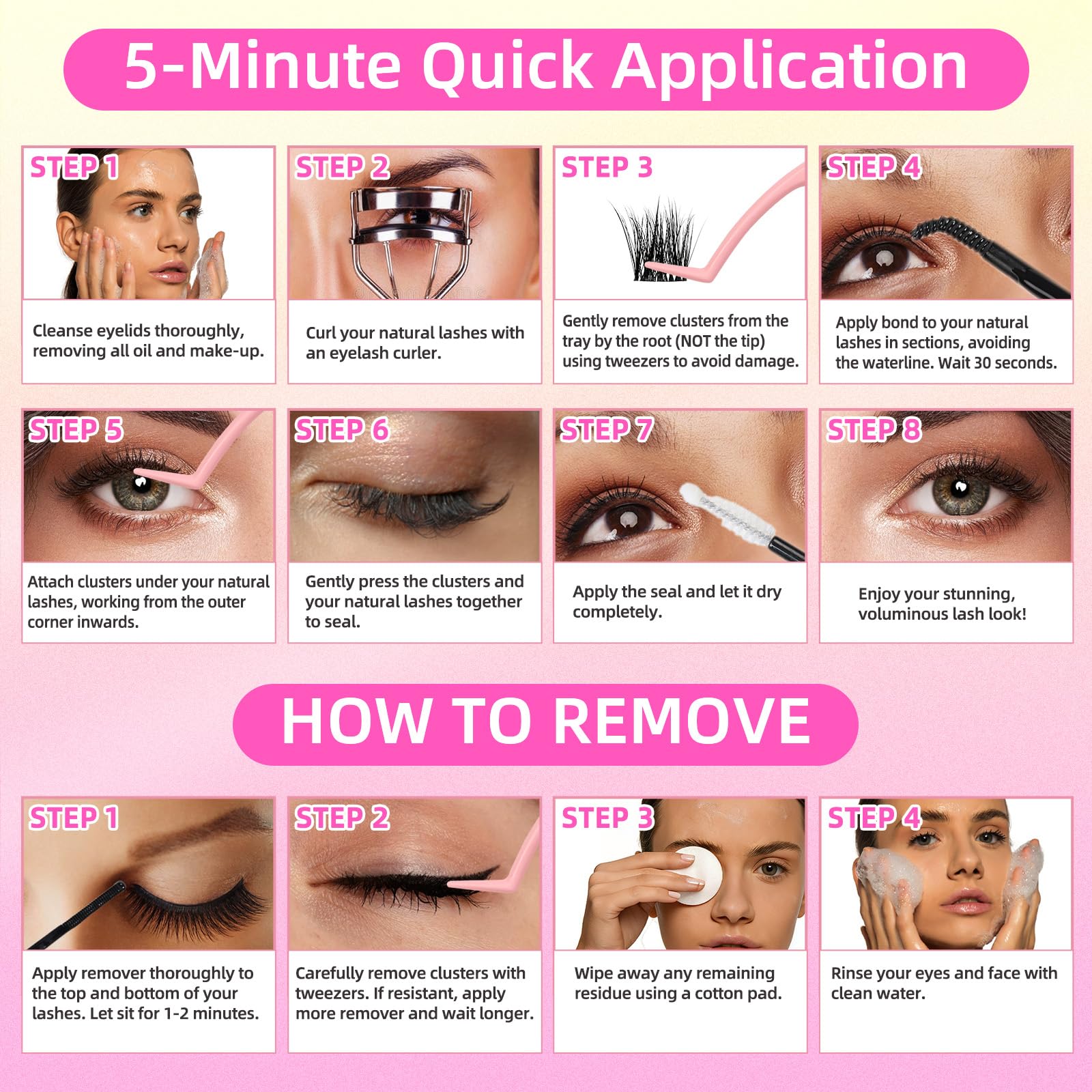 Natural Wispy Soft Lash Clusters with 0.05mm Invisible Band, C Curl 8-16mm, DIY Salon Effect Lightweight Lash Extensions, FayJoo AIRY 11 Lash Only