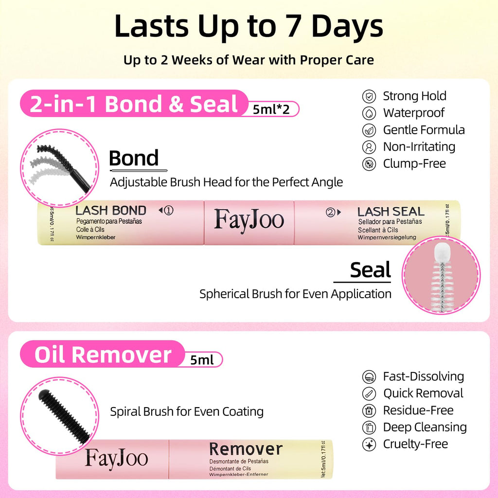 Natural Wispy Lash Clusters Kit, C Curl Soft Individual Lashes 8-16mm, DIY Eyelash Extensions with 0.05mm Thin Invisible Band, DIY Salon Kit with Bond Seal Remover Tweezer, FayJoo AIRY 12 Kit