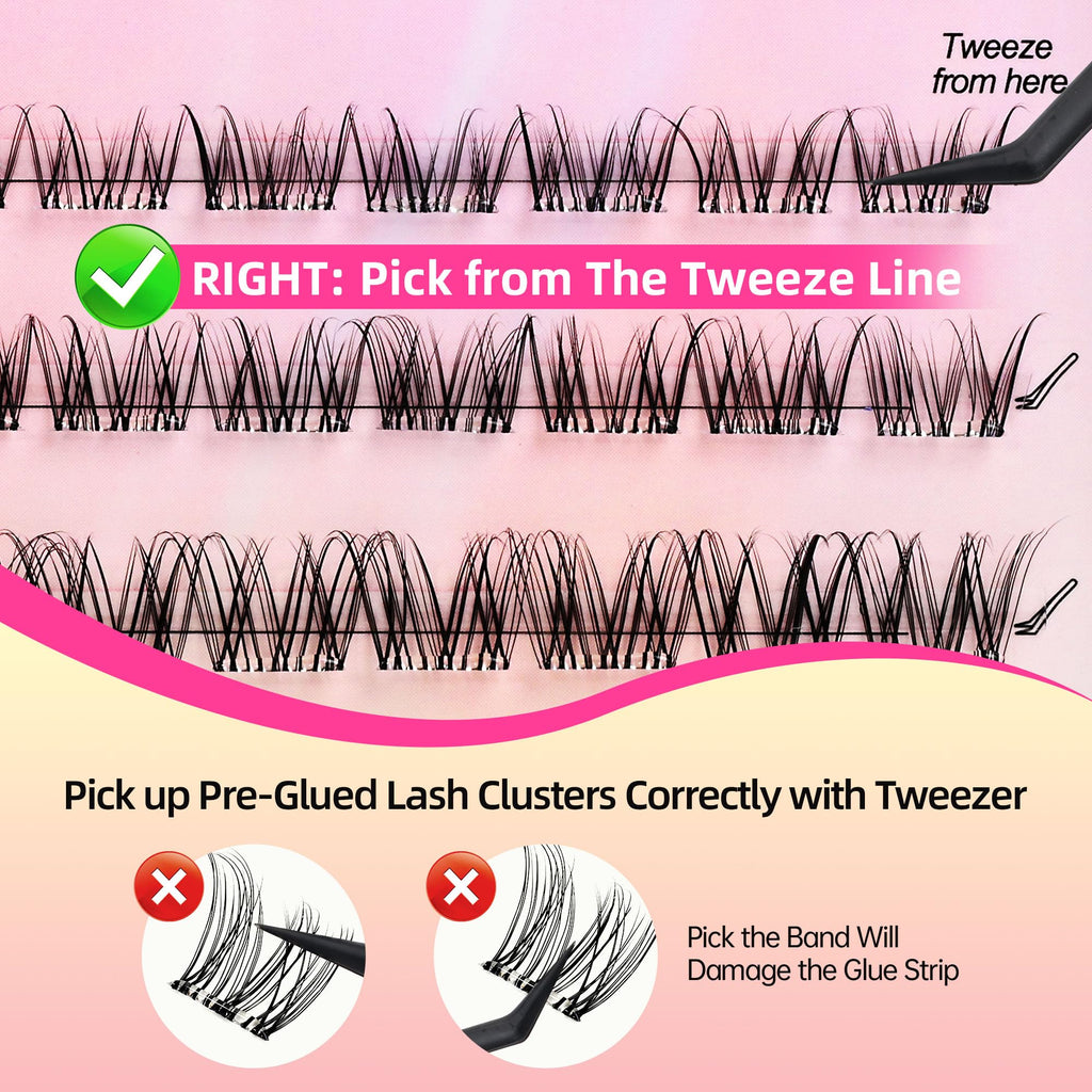 Self-Adhesive Lashes with C Curl Natural Look, 24H Strong Hold, Press On Eyelash Clusters with Invisible Band, Reusable, No Glue/Remover Needed, Beginner Friendly, FayJoo AIRY 12 Pre Glued