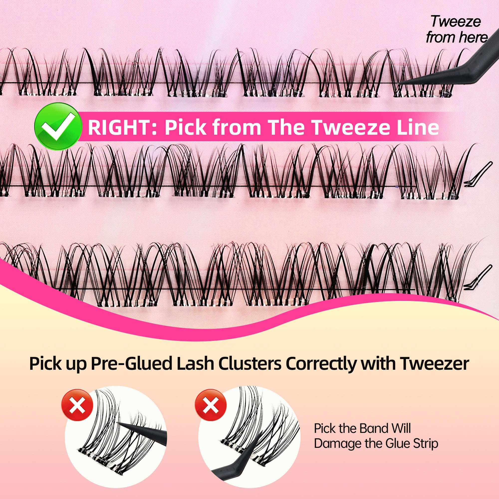 Self-Adhesive Lashes with C Curl Natural Look, 24H Strong Hold, Press On Eyelash Clusters with Invisible Band, Reusable, No Glue/Remover Needed, Beginner Friendly, FayJoo AIRY 12 Pre Glued