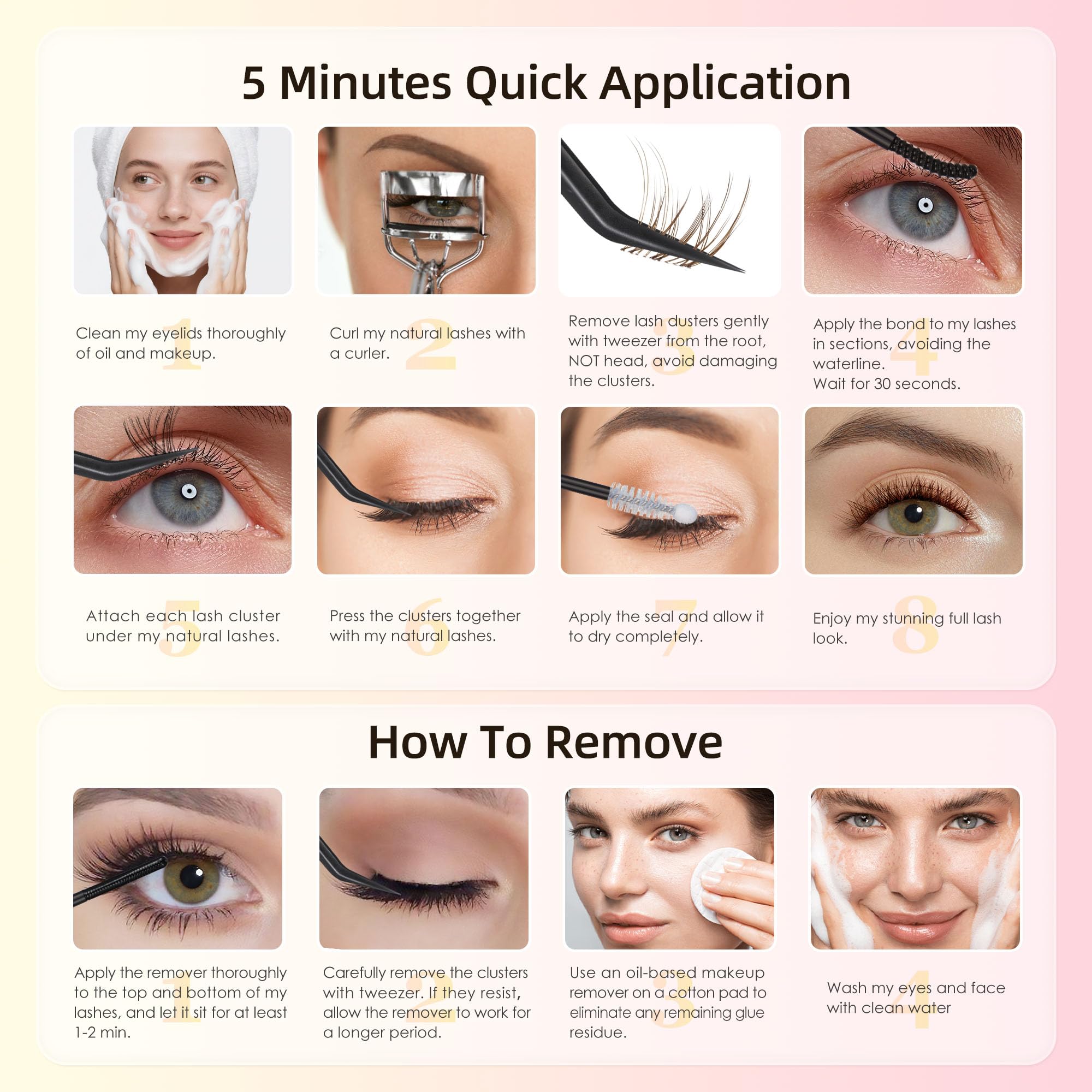 Natural Brown Lash Clusters with 0.05mm Thin Clear Band, Soft Wispy C Curl Lash Extensions, DIY Salon Effect with 8-16mm Lengths,Lightweight for Daily Wear,FayJoo AIRY 12 Brown Lash Only