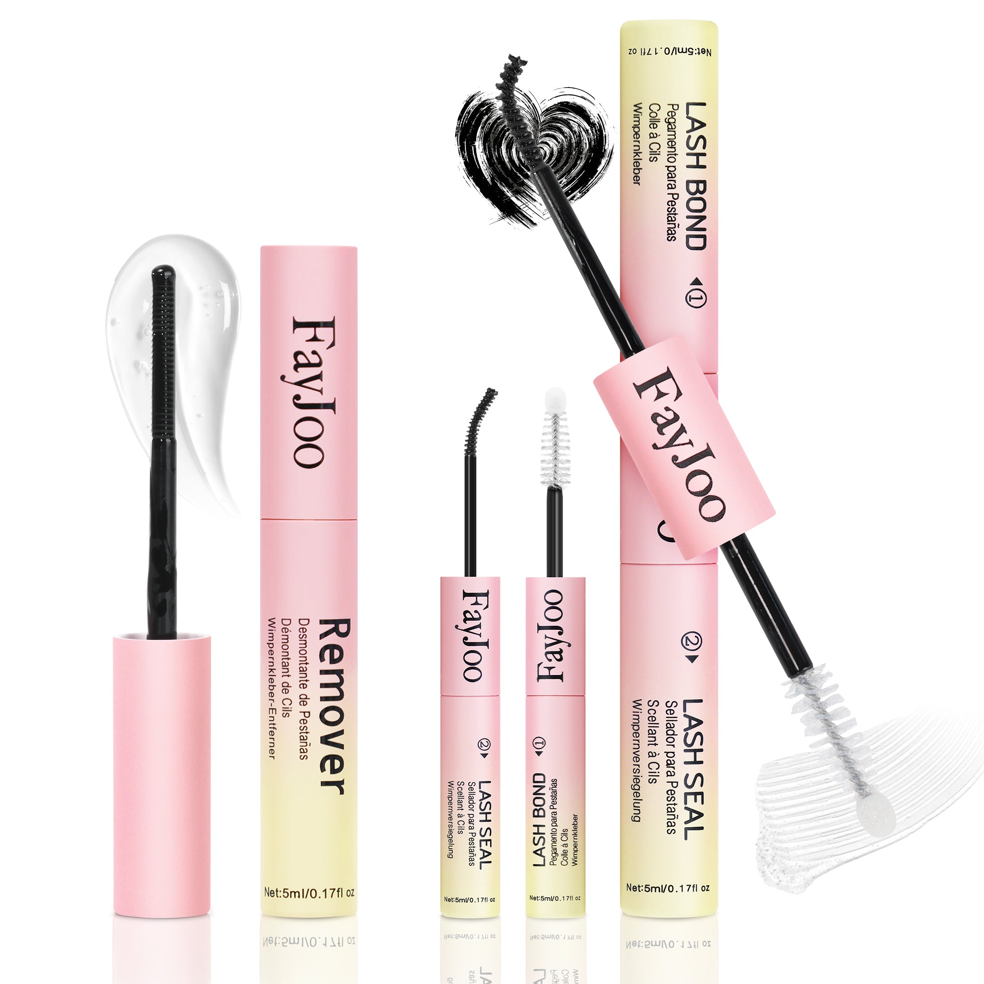 Eyelash Adhesive Long Lasting Up to 7 Days, Strong & Flexible Hold Glue for Eyelash Extensions, Hypoallergenic, Waterproof & Quick-Dry, 3 in 1 Bond & Seal & Remover for Lash Cluster(5ml Each)