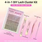 Natural Wispy Soft Lash Clusters Kit with 0.05mm Invisible Band, C Curl 8-16mm, DIY Salon Eyelash Extensions with Bond Seal Remover Tweezer, FayJoo AIRY 11 Kit