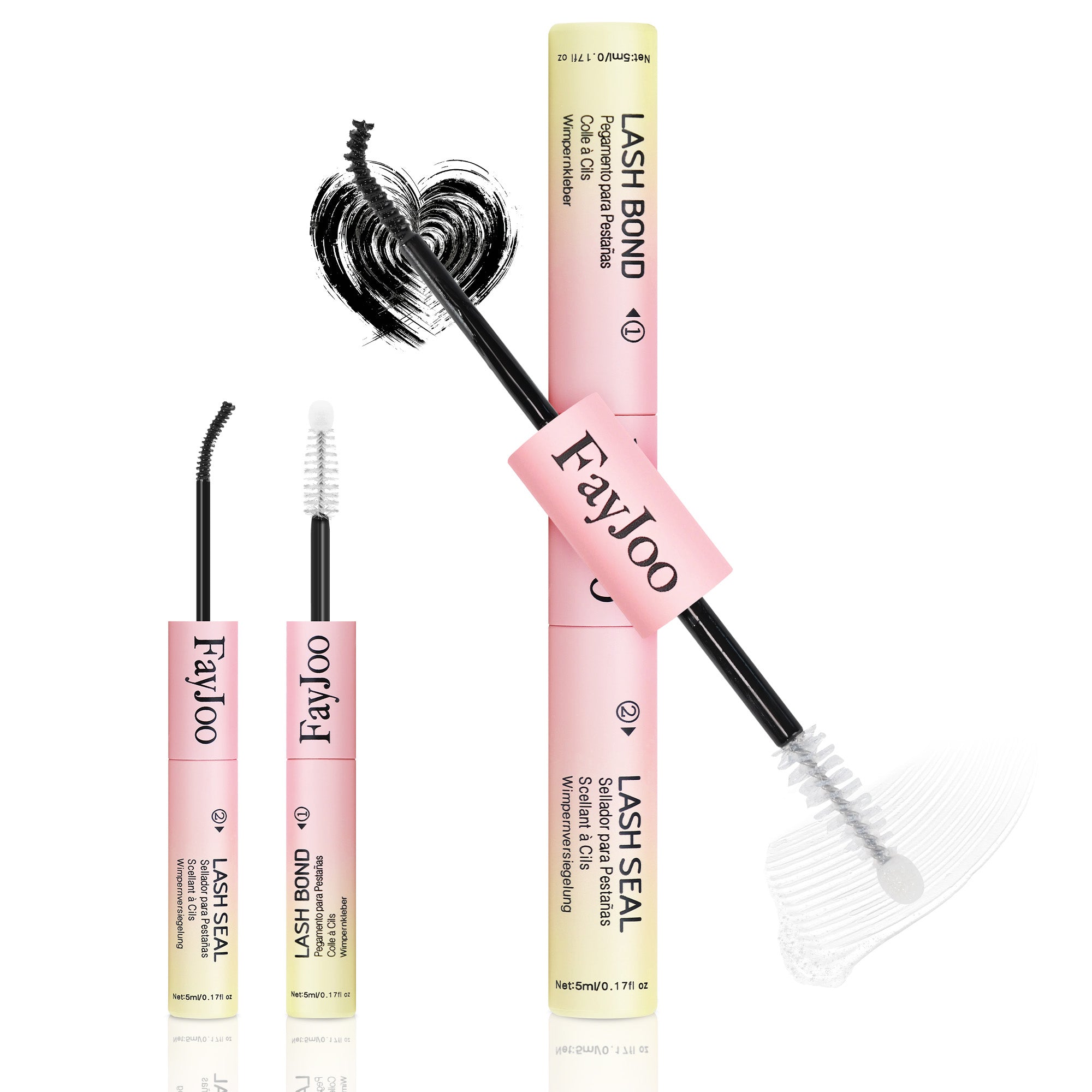 Eyelash Adhesive Long Lasting Up to 7 Days, Strong & Flexible Hold Glue for Eyelash Extensions, Hypoallergenic Mild, Waterproof & Quick-Dry, 2 in 1 Bond & Seal for Lash Cluster(5ml+5ml), Black