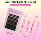 Volume and Soft Lash Clusters, Thin Fiber with 0.05mm Invisible Band,Thick DIY Salon Extensions Kit with Bond Seal Remover Tweezer,C Curl with 8-18mm Lengths,FayJoo BOLDEE 12 Kit