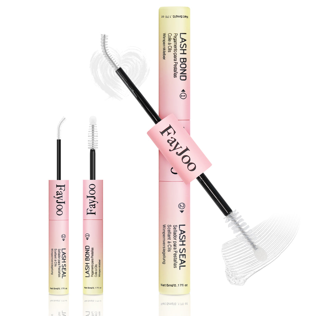 Eyelash Adhesive Long Lasting Up to 7 Days, Strong & Flexible Hold Glue for Eyelash Extensions, Hypoallergenic, Waterproof & Quick-Dry, 2 in 1 Bond & Seal for Lash Cluster(5ml*2), White/Clear