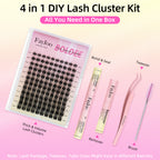 Volume and Soft Lash Clusters, Thin Fiber with 0.05mm Invisible Band,Thick DIY Salon Extensions Kit with Bond Seal Remover Tweezer,C Curl with 8-18mm Lengths,FayJoo BOLDEE 13 Kit