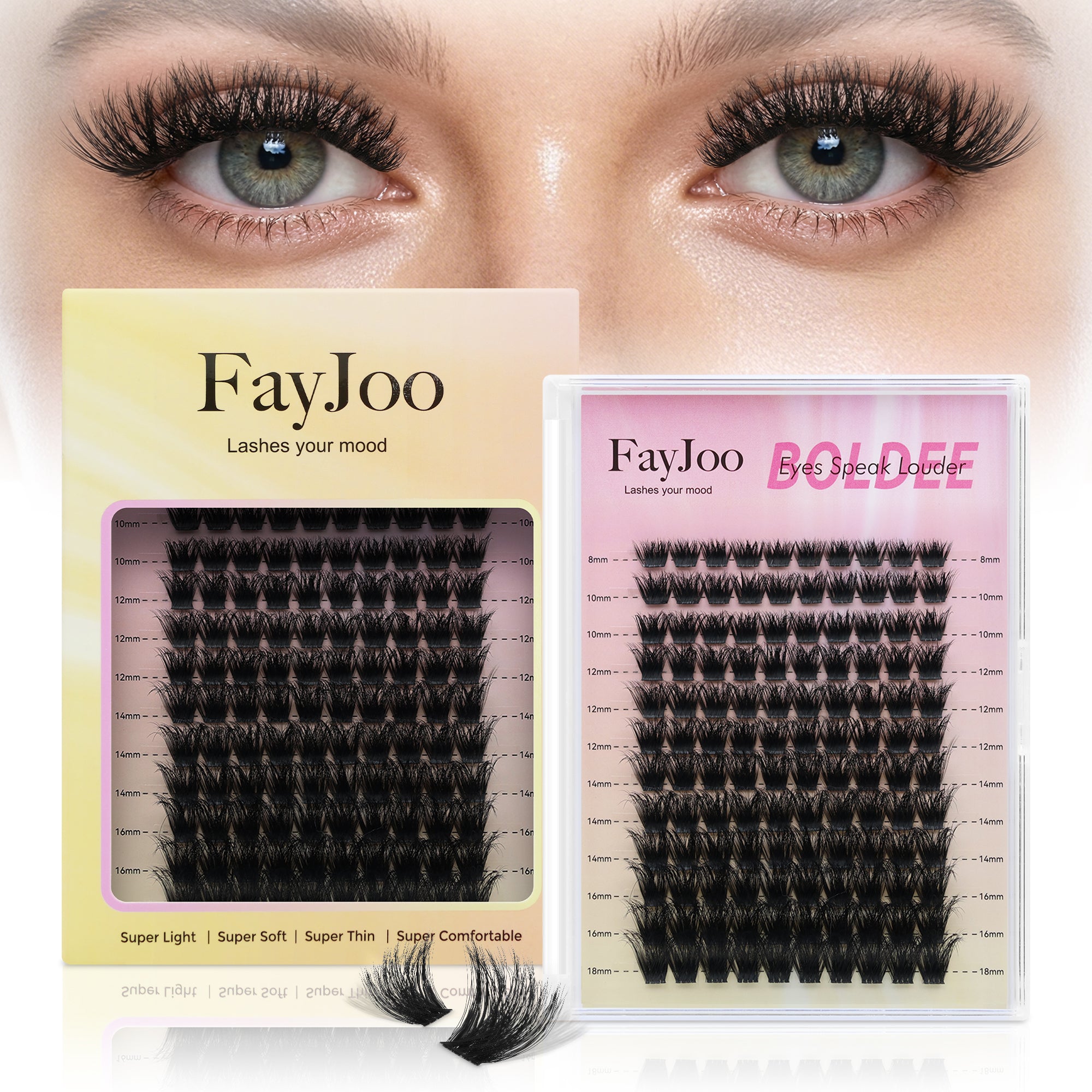 Volume & Soft Eyelash Clusters,C Curl Individual Lashes with 0.05mm Ultra-Thin Band, 8-18mm DIY Home Salon Thick Lash Extension, Reusable, Bold Glam for Daily Life or Events,FayJoo BOLDEE 12 Lash Only
