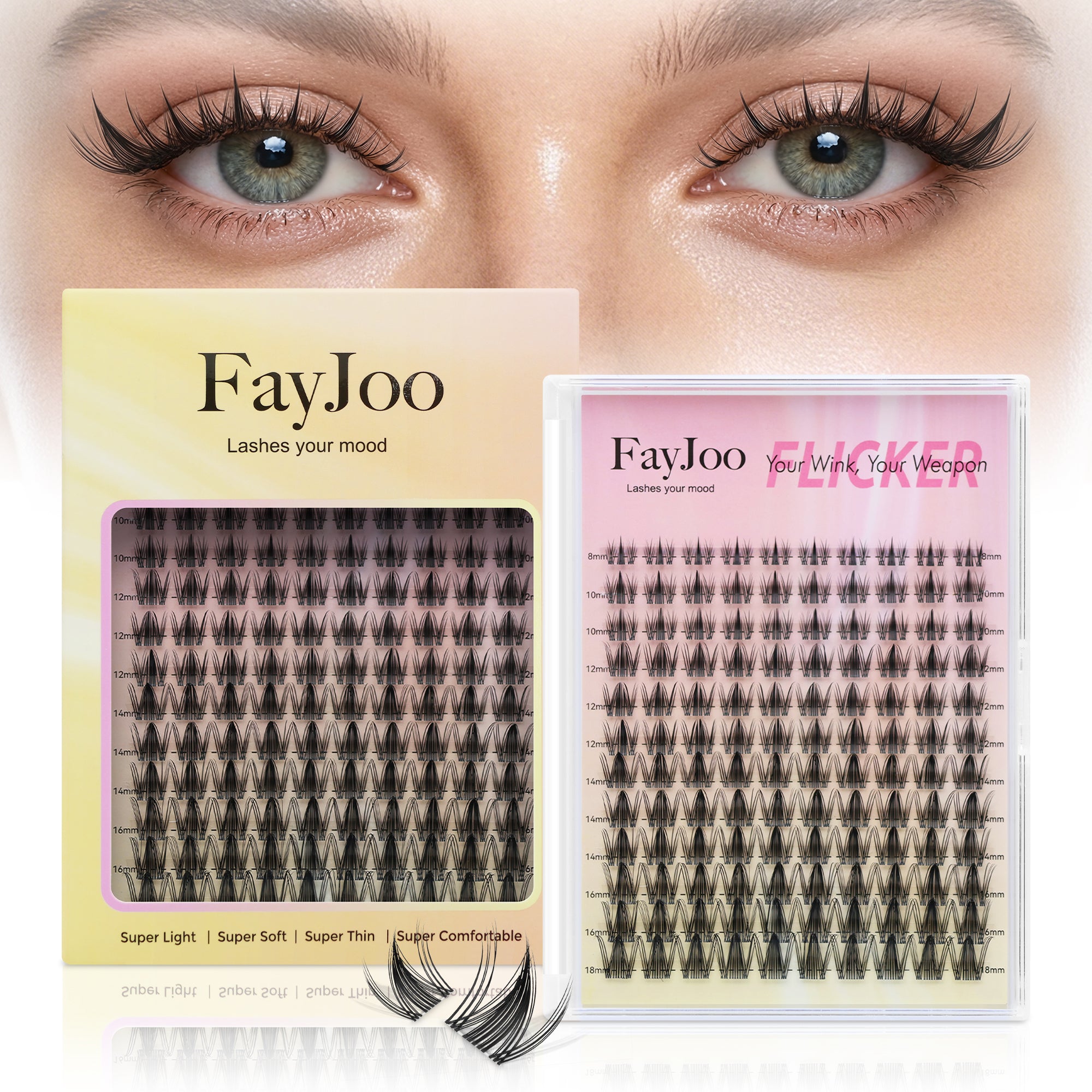 Spiky Fairy Lash Clusters with Ultra-Thin 0.05mm Invisible Band, 8-18mm Manga and Wet-Look Lashes, WideSpan DIY Eyelash Extensions, C Curl, 120 Clusters, Beginner Friendly, FayJoo FLICKER 11 Lash Only