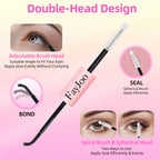 Eyelash Adhesive Long Lasting Up to 7 Days, Strong & Flexible Hold Glue for Eyelash Extensions, Hypoallergenic Mild, Waterproof & Quick-Dry, 2 in 1 Bond & Seal for Lash Cluster(5ml+5ml), Black