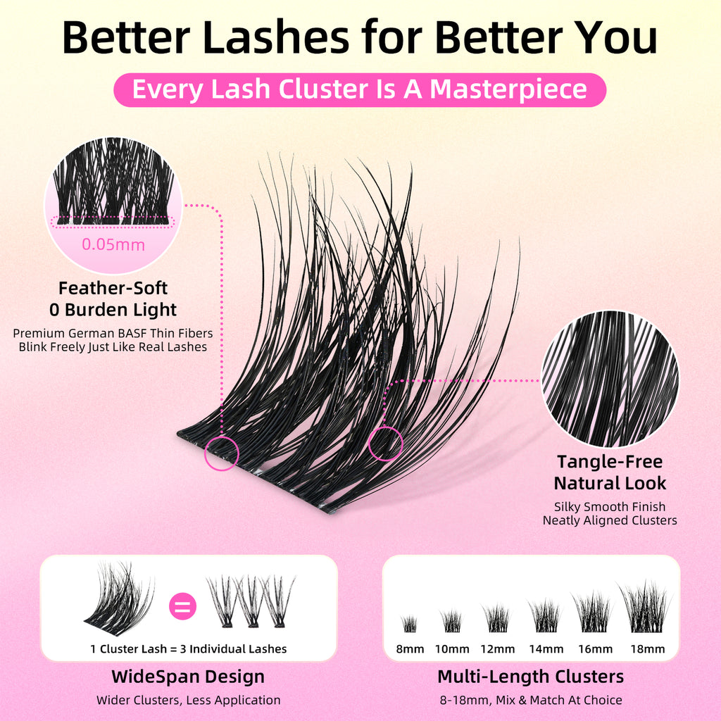 Volume & Soft Eyelash Clusters,C Curl Individual Lashes with 0.05mm Ultra-Thin Band, 8-18mm DIY Home Salon Thick Lash Extension, Reusable, Bold Glam for Daily Life or Events,FayJoo BOLDEE 13 Lash Only