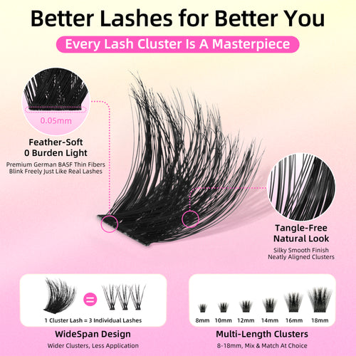 Lush & Soft Lash Clusters with Thin Invisible Band, C Curl, 10-16mm for Bold Glam in Daily Life or Events, Travel Compact Pack, Budget-Friendly for Beginner&Trial Seeker, FayJoo BOLDEE 12 Lite