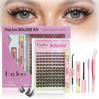 Dramatic Volume Lash Clusters Kit, 0.05mm Thin Band 8-18mm C Curl, DIY Lash Extension with Bond/Seal/Remover/Tweezer, Waterproof Reusable, FayJoo BOLDEE 11 Kit