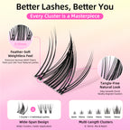 Wispy Spiky Soft Lash Clusters Kit, C Curl 8-18mm, Thin Fiber with 0.05mm Invisible Band, DIY Salon Eyelash Extension Kit with Bond Seal Remover Tweezers, Lightweight, FayJoo FLICKER 11 Kit