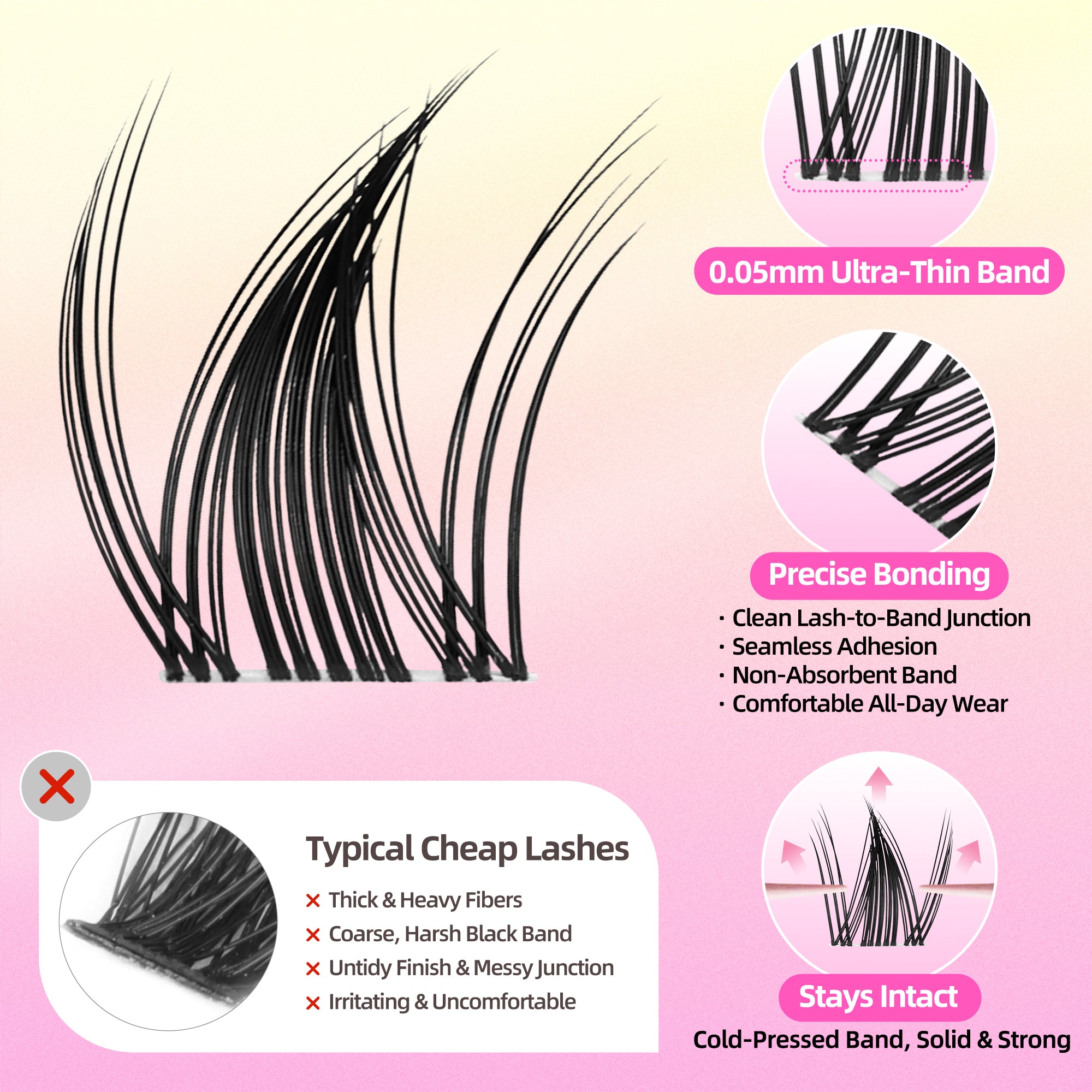 Wispy Spiky Soft Lash Clusters Kit, C Curl 8-18mm, Thin Fiber with 0.05mm Invisible Band, DIY Salon Eyelash Extension Kit with Bond Seal Remover Tweezers, Lightweight, FayJoo FLICKER 11 Kit