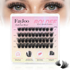 Lush & Soft Lash Clusters with Thin Invisible Band, C Curl, 10-16mm for Bold Glam in Daily Life or Events, Travel Compact Pack, Budget-Friendly for Beginner&Trial Seeker, FayJoo BOLDEE 12 Lite