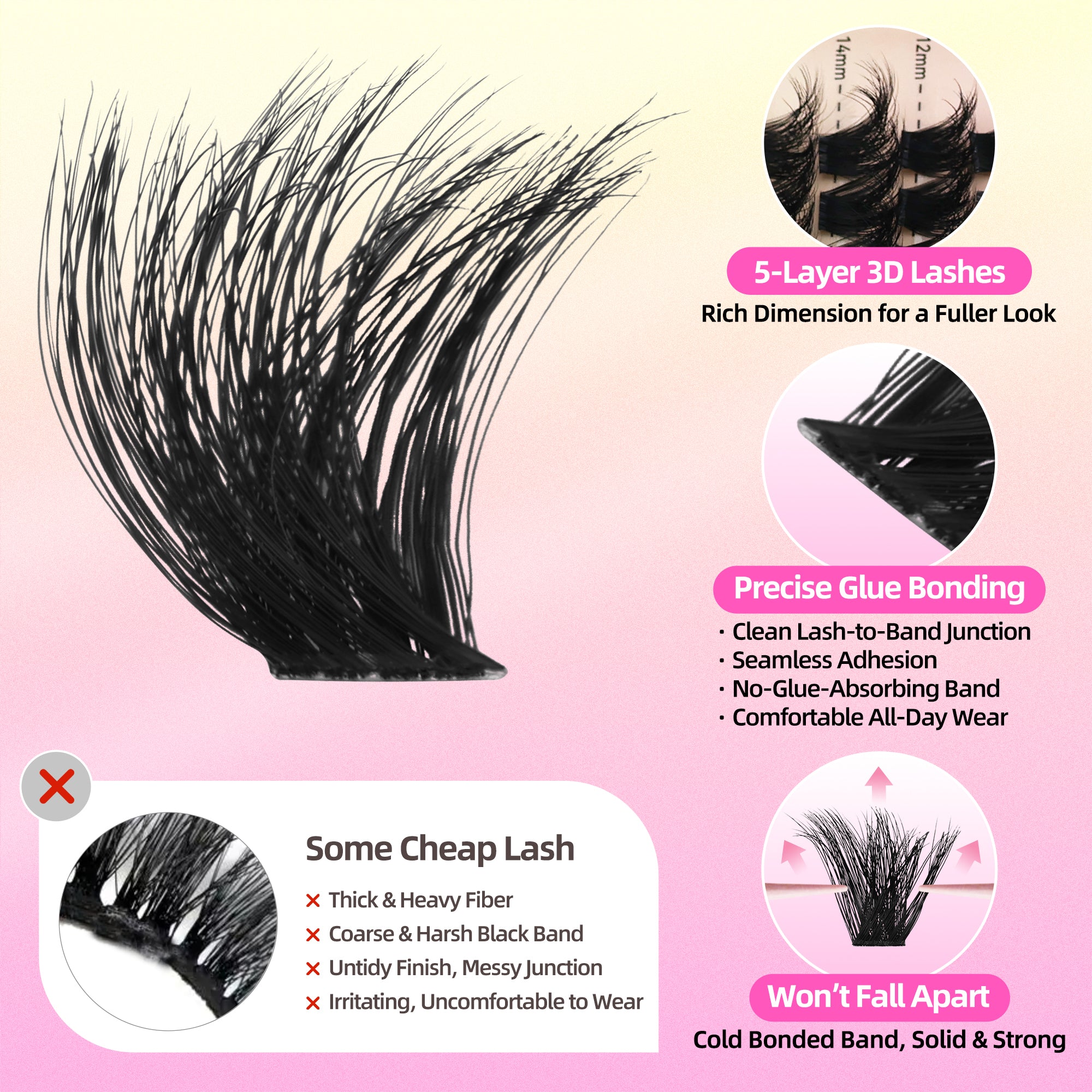 Volume & Soft Eyelash Clusters,C Curl Individual Lashes with 0.05mm Ultra-Thin Band, 8-18mm DIY Home Salon Thick Lash Extension, Reusable, Bold Glam for Daily Life or Events,FayJoo BOLDEE 12 Lash Only