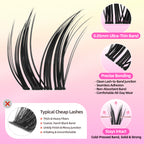 Dramatic Volume Lash Clusters Kit, 0.05mm Thin Band 8-18mm C Curl, DIY Lash Extension with Bond/Seal/Remover/Tweezer, Waterproof Reusable, FayJoo BOLDEE 11 Kit