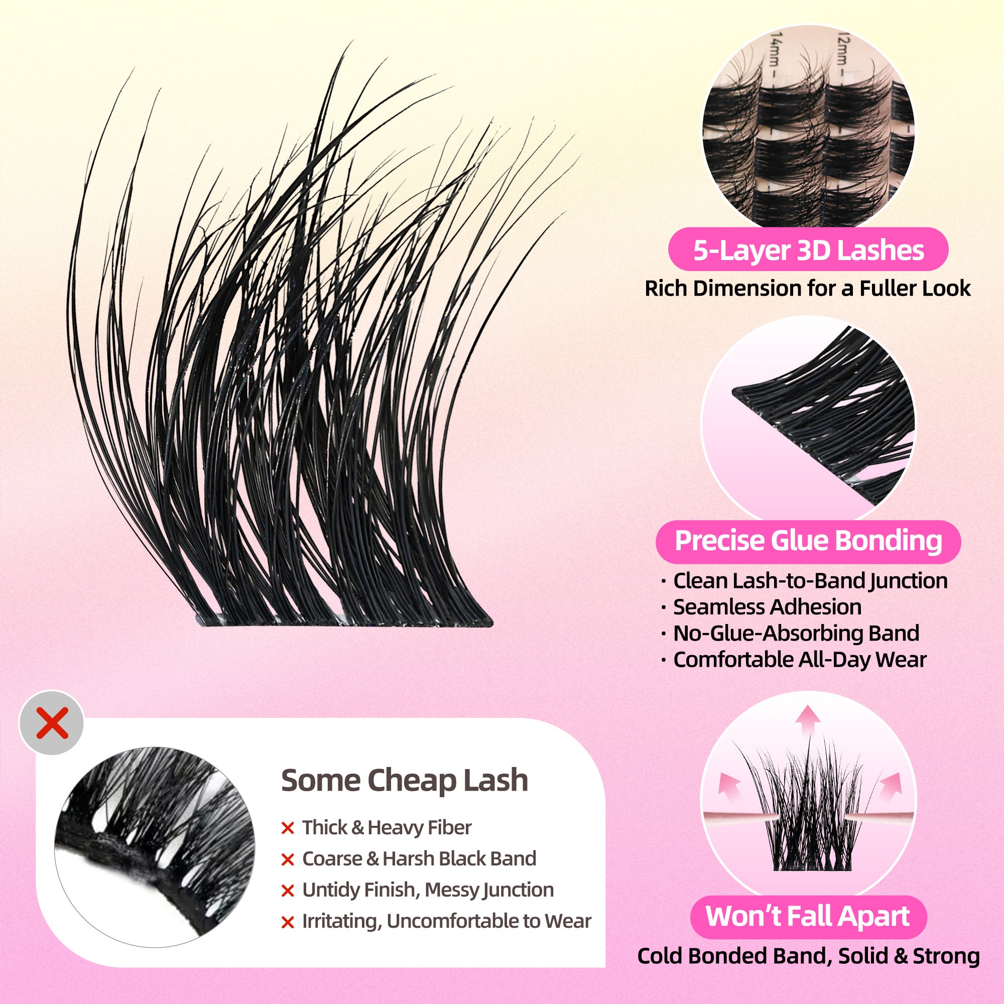 Volume and Soft Lash Clusters, Thin Fiber with 0.05mm Invisible Band,Thick DIY Salon Extensions Kit with Bond Seal Remover Tweezer,C Curl with 8-18mm Lengths,FayJoo BOLDEE 13 Kit