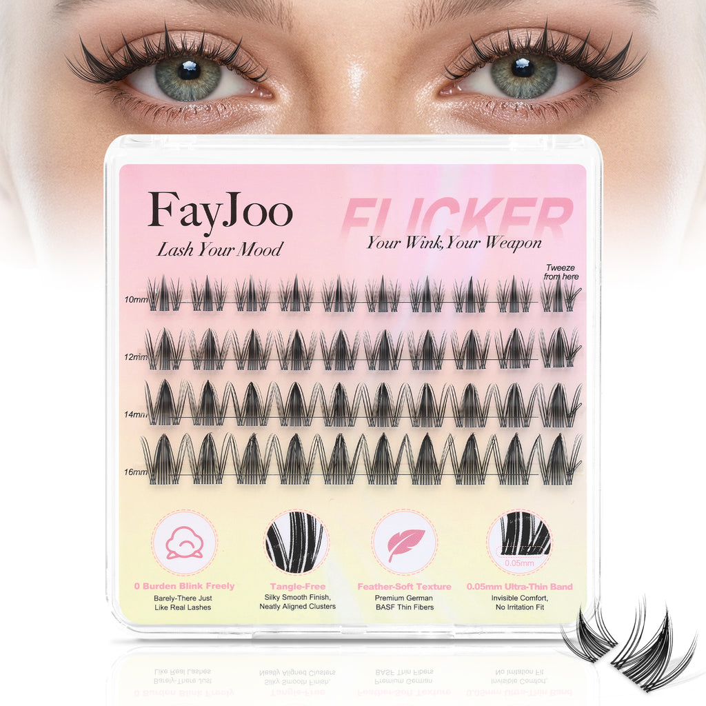 Spiky Fairy Lash Clusters with 0.05mm Thin Band, C Curl Manga Wet-Look Lashes, Most-Used Sizes for Daily Wear,Travel Compact Pack,Budget-Friendly for Beginner&Trial Seeker,FayJoo BOLD FLICKER 11 Lite