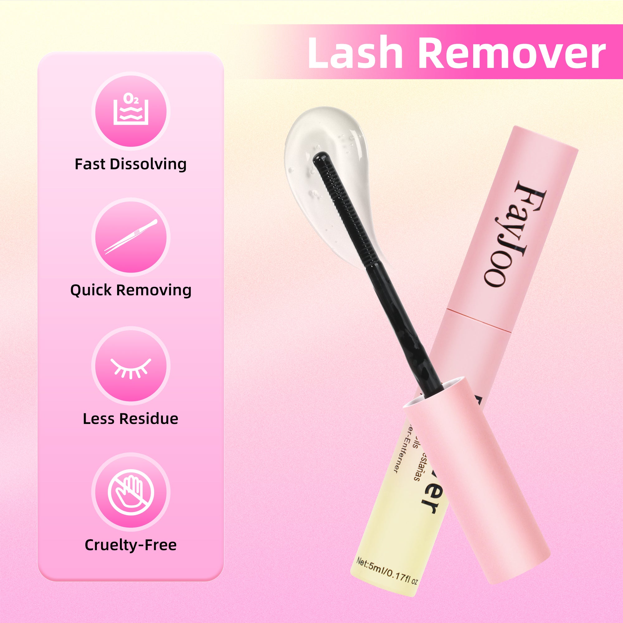 Eyelash Adhesive Remover, Hypoallergenic, Fast Dissolve & Quick Remove Glue for Eyelash Extensions with Less Residues, 5ml Remover for Lash Cluster