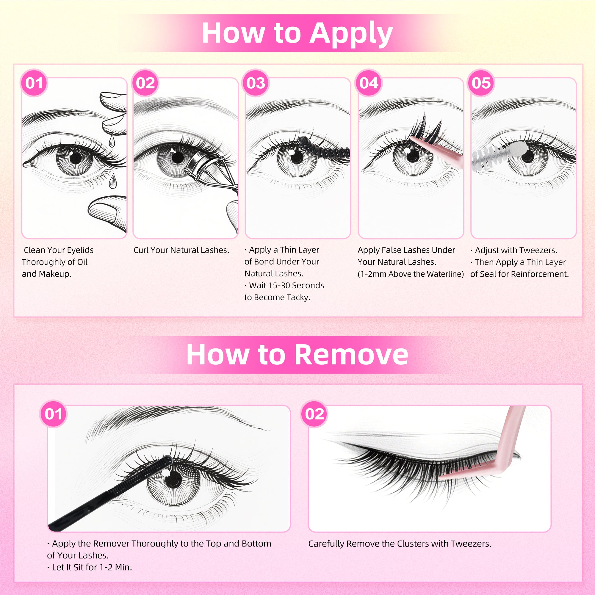 Eyelash Adhesive Remover, Hypoallergenic, Fast Dissolve & Quick Remove Glue for Eyelash Extensions with Less Residues, 5ml Remover for Lash Cluster