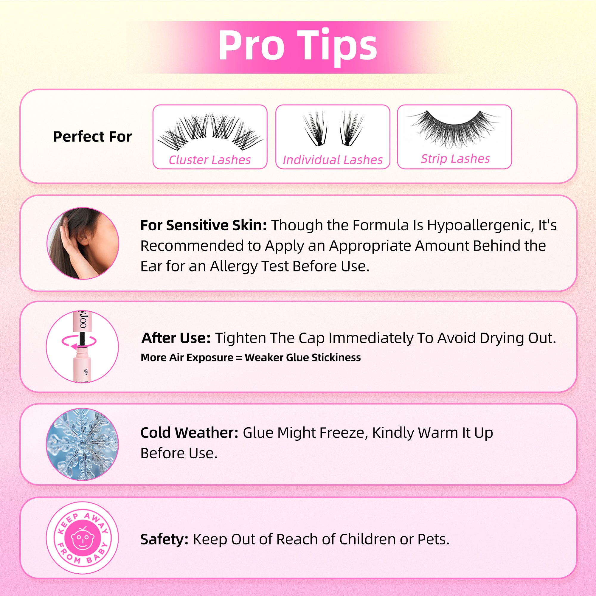 Eyelash Adhesive Long Lasting Up to 7 Days, Strong & Flexible Hold Glue for Eyelash Extensions, Hypoallergenic Mild, Waterproof & Quick-Dry, 2 in 1 Bond & Seal for Lash Cluster(5ml+5ml), Black